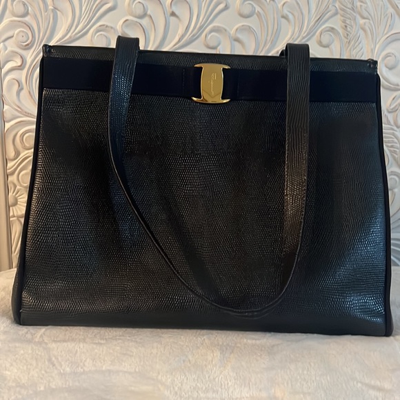 COPY - Authentic Salvatore Ferragamo Vara Shoulder Tote Bag Navy Blue